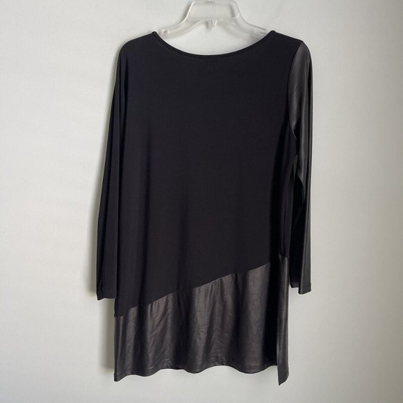 Clara Sun Woo Black Vegan Liquid Leather Asymmetrical Tunic Top - Picture 3 of 6